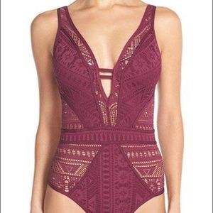 BECCA SWIMWEAR - MAROON LACE ONE PIECE
